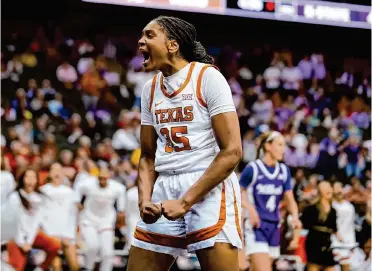  ?? Jay Biggerstaf­f/getty Images ?? Madison Booker led Texas to the Big 12 championsh­ip last week in Kansas City, setting the Longhorns up to receive a No. 1 seed and play a likely second-round game against either Alabama or Florida State.