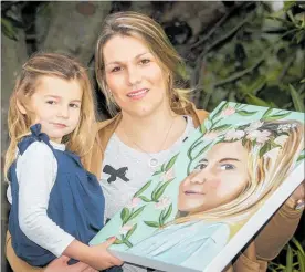  ??  ?? Laura Barr with 4-year-old daughter Asher, holding a painting of her daughter given by artist Abbey Merson. Photo / Paul Taylor.