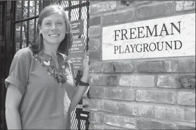  ?? Arkansas Democrat-Gazette/SEAN CLANCY ?? Misti Staley makes daily visits to Freeman Playground, named for her late son. The marble for the plaque came from her home, built in 1907.
