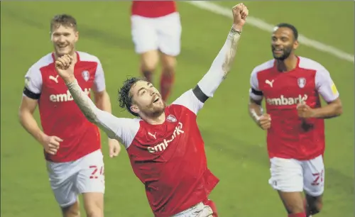  ?? PICTURE: BRUCE ROLLINSON ?? GOAL: Matt Crooks celebrates scoring his second goal in Rotherham United’s 3-3 draw with Stoke City in the Championsh­ip last night.