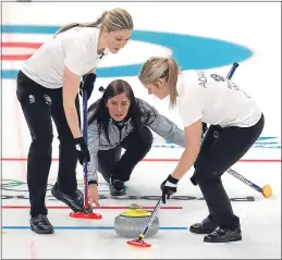  ??  ?? Skipper Eve Muirhead in action during Team GB’s 7-6 victory over Denmark yesterday at the Pyeongchan­g Winter Olympics