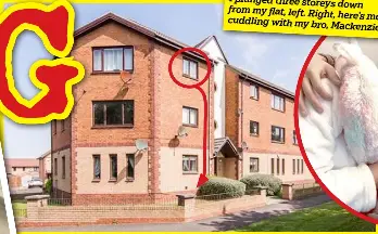  ??  ?? I plunged three storeys down from my flat, left. Right, here’s me cud­dling with my bro, Macken­zie