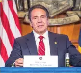  ?? DARREN MCGEE/ OFFICE OF GOVERNOR ANDREW M. CUOMO VIA AP ?? New York Gov. Andrew Cuomo holds a coronaviru­s briefing on Wednesday at the State Capitol in Albany.