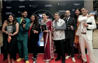  ?? ?? All the winners in one frame: Team of Omo Café, Shivesh Bhatia, Pooja Dhingra, Anahita Dhondy, Manish Mehrotra, Aneesh Bhasin, Gauri Devidayal and AD Singh.