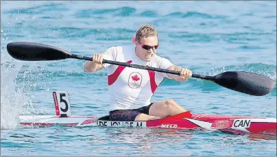  ?? CP PHOTO ?? Canada’s Mark de Jonge races to a bronze medal finish in the men’s 200-metre kayak single (K1) during the 2012 Summer Olympics at Dorney, England on Saturday, August 11, 2012.