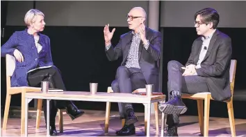  ?? Hearst Connecticu­t Media photo ?? From left, Lisa Lynne Kirkpatric­k, Miroslav Volf and Matthew Croasmun gathered at Grace Farms in February to talk about their book, "For the Life of the World: Theology that Makes a Difference."