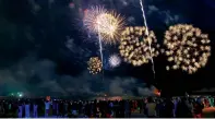  ??  ?? Crowds watch fireworks on the eve of National Day at the La Mer.