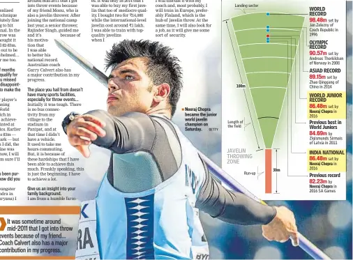  ?? GETTY ?? Neeraj Chopra became the junior world javelin champion on Saturday.