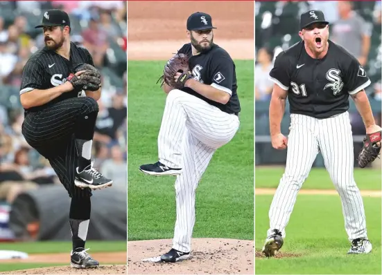  ?? JONATHAN DANIEL/GETTY IMAGES ?? Carlos Rodon (from left), Lance Lynn and Liam Hendriks are heading to the All-Star Game. It’s the first time three Sox pitchers were selected since 2006.