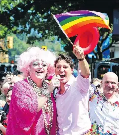  ?? NICK PROCAYLO/POSTMEDIA ?? Prime Minister Justin Trudeau takes in the Pride Parade in Vancouver on Monday.