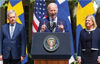  ?? ?? Support: Joe Biden with leaders from Finland and Sweden at the White House yesterday