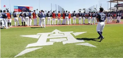  ?? Karen Warren / Houston Chronicle ?? Astros star Jose Altuve heads onto the field for a spring training game against the Nationals.