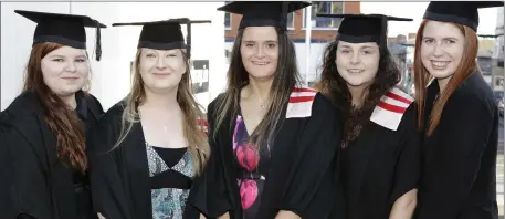  ??  ?? Alice Middleton from Gorey, Rose O’Meara from Bray, Lauren Nolan from Newtown, Orla Devlin from Bray and Jennifer Byrne from Bray, who graduated in Early Childhood Education and Care.