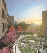  ??  ?? An artist’s rendering shows the residents-only “secret garden” that will be at the back of the building.