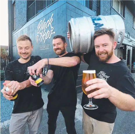  ?? Picture: Mike Batterham ?? Black Hops Brewing founders Eddie Oldfield, Dan Norris and Michael McGovern.