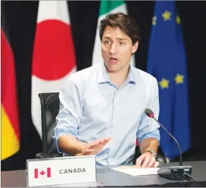  ?? CP PHOTO ?? Prime Minister Justin Trudeau meets with G7 Sherpas, in preparatio­n for the summit, Thursday.