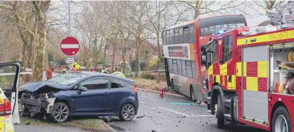  ??  ?? Two views of the crash between the bus and a car