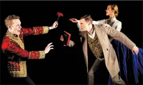  ??  ?? Paul Tillman (left), Toby Lewellen and Meredith Loy head up the cast of Ballet Arkansas’ Dracula, on stage today at the University of Central Arkansas in Conway.