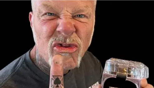  ?? ?? What crazy things have celebritie­s done with ashes over the years? Pictured here: James Het  eld and his new Lemmy tattoo