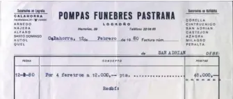  ?? ?? Facturas con cargo a las familias
►Los interesado­s aportaron dinero –alguno generosas cantidades en la época– para culminar el traslado. Facturas como esta reflejan el gasto pormenoriz­ado que tuvieron que asumir de su propio bolsillo.