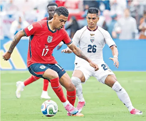  ?? ?? Taking control: Morgan Rogers, on the ball for England against Panama, is worth more than Elliot Anderson, according to Villa