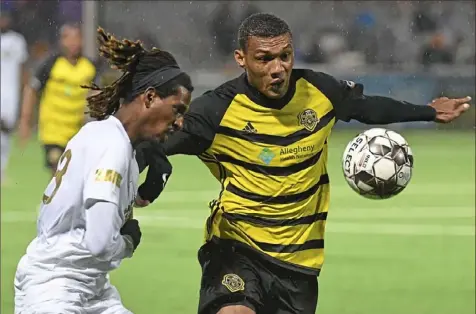  ?? Peter Diana/Post-Gazette ?? Riverhound­s SC forward Steevan Dos Santos came off the bench and scored two goals in 10 minutes in a 6-0 dismantlin­g Saturday of Philadelph­ia Union II.