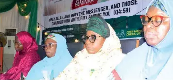  ?? ?? Dr. Monsurat Agbaje ( left); Hajia Muhibat Abbas; Oloriolowu of Owu Kingdom, Hajia Khadijah Matemilola and PS/ TG Education District VI, Dr. Shareefah Yusuf during The Criterion ( an associatio­n of Muslim women in business and profession­als) seminar in Lagos.