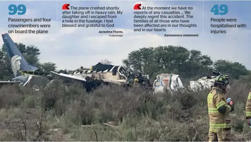  ?? AFP ?? the wreckage of a plane that crashed with 97 passengers and four crew on board in northern Mexico. —