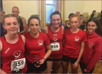  ??  ?? Drogheda & District’s winning Junior Women’s team, comprising, from left; Kate O’Reilly, Abigail Tegart, Muirne O’Connor and Moya McCabe, with Una McGreehan.