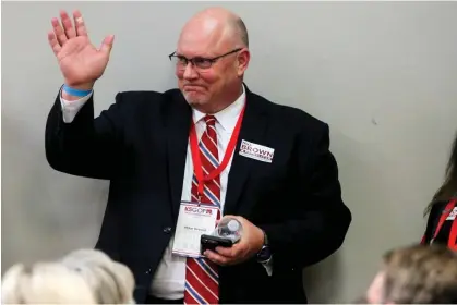  ?? ?? Mike Brown in Topeka, Kansas, on 11 February 2023, before he became chair of the state Republic party. Photograph: John Hanna/AP