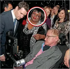  ??  ?? CARER: Mrs Dowdy, circled, with Hawking and George Osborne in 2014