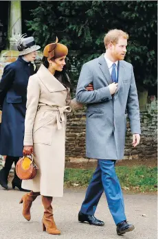  ?? ALASTAIR GRANT/THE ASSOCIATED PRESS ?? As Meghan Markle and Prince Harry exited a traditiona­l Christmas Day church service, Canadian designer Bojana Sentaler recognized her coat, which quickly sold out online.