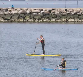  ??  ?? Mike’s Paddle offers introducto­ry classes in quiet Ballena Isle Marina.