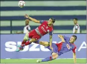  ??  ?? Players in action during Indian Super League match between Jamshedpur FC and Bengaluru FC on Sunday