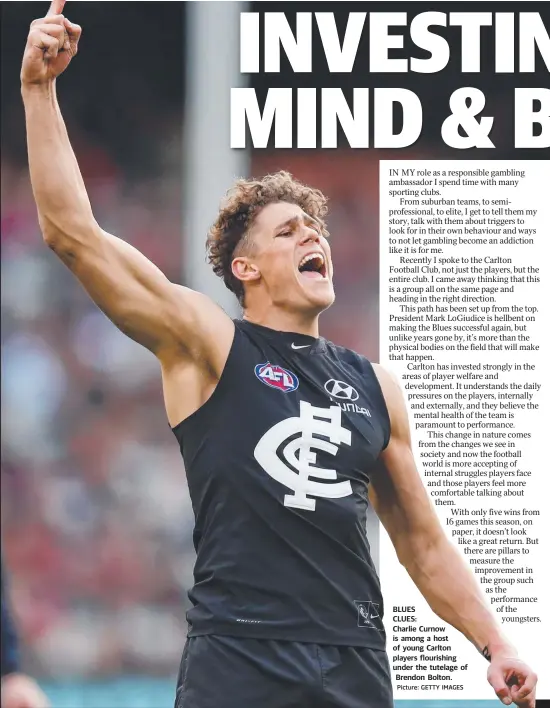  ?? Picture: GETTY IMAGES ?? BLUES CLUES: Charlie Curnow is among a host of young Carlton players flourishin­g under the tutelage of Brendon Bolton.