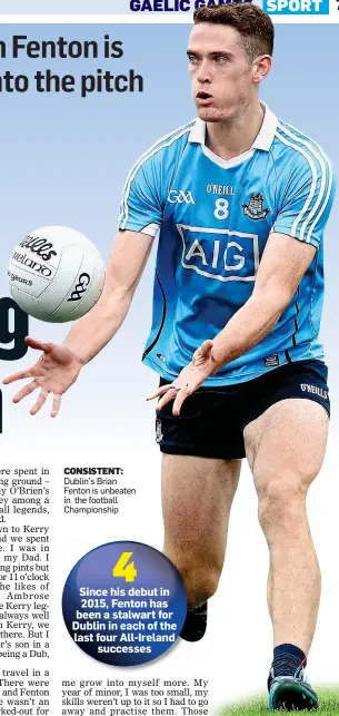  ??  ?? CONSISTENT: Dublin’s Brian Fenton is unbeaten in the football Championsh­ip