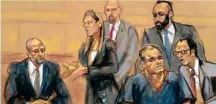  ??  ?? PROCESO. ‘El Chapo’ con sus abogados y un intérprete en el juicio en Nueva York.