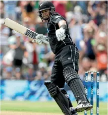  ?? PHOTO: FAIRFAX NZ ?? Ross Taylor winds up to celebrate his record-breaking 17th century and first against South Africa.