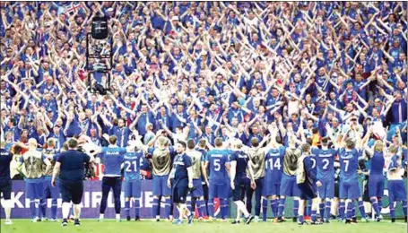  ??  ?? The Iceland football team supporters in their famous Viking Clap which will be visible from the stand when they face off with Super Eagles of Nigeria on 22nd June at the Volgograd Stadium, Russia.