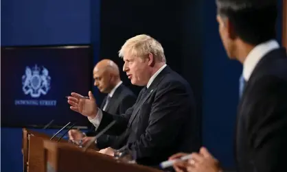  ?? Photograph: WPA/Getty Images ?? Sajid Javid, Boris Johnson and Rishi Sunak at at a news conference on 7 September where they outlined plans to put a cap on social care costs.