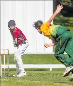  ?? PHOTO / STEPHEN PARKER ?? John Paul College batsman Joshua Richardson lines up a shot against a New South Wales touring side.