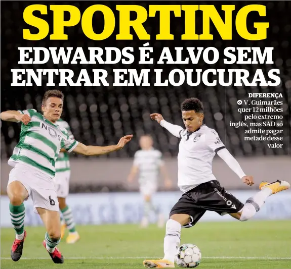  ??  ?? Edwards enfrenta Palhinha, no decorrer de um jogo com o Sporting, na época passada. Pode vir a trocar de camisola