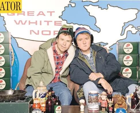  ?? CBC ?? Lawyers representi­ng the characters Bob and Doug McKenzie, portrayed by Rick Moranis and Dave Thomas, have trademarke­d the term “hoser.”