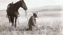  ??  ?? Studio publicity shot of Joe De Yong at Paramount Studios, 1937.Joe De Yong sketching at Eastons’ Ranch.