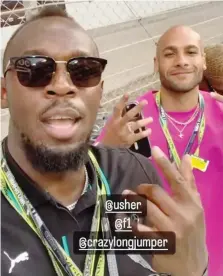  ?? ?? Il selfie postato da Usain Bolt, 36 anni, con Marcell Jacobs, 28