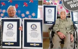  ??  ?? Die 107 Jahre alten Schwestern Umeno Sumiyama (l.) und Koume Kodama haben es ins Guinnessbu­ch der Rekorde geschafft.