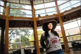  ?? (AP/The Missoulian/Ben Allan Smith) ?? Aspen Decker, a linguistic­s master’s student at the University of Montana and Salish language teacher, poses for a portrait Oct. 7 on campus in Missoula, Mont. Decker is making it her goal to preserve the Salish language.
