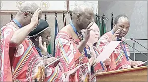  ?? ?? Eswatini Parliament members during the swearing-in ceremony of the Pan African Parliament in Midrand yesterday.