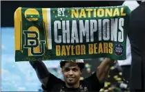  ??  ?? Baylor guard Macio Teague celebrates after the championsh­ip game against Gonzaga on Monday.