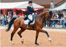  ?? Foto: Reinhold Radloff ?? Michaela Beer auf Campione gewann in Königsbrun­n die schwäbisch­e Meistersch­aft im Dressurrei­ten.